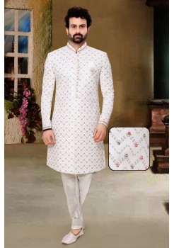 White Lakshanvi Silk Indo Western Sherwani